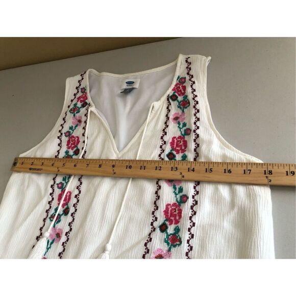 old navy dress cream embroidery V-neck tassel tie Beach SZ MTall - Picture 8 of 10